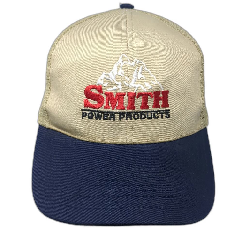 Otto Trucker Hat Beige Blue Smith Power Products Mountain Logo One Size Snapback